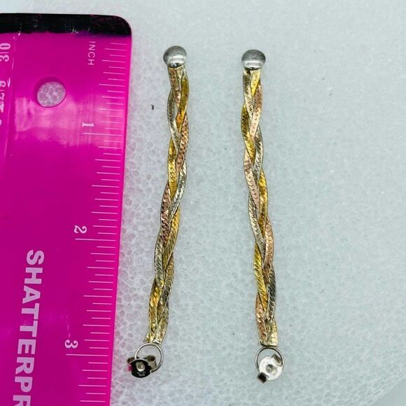 Sterling Silver Multi-tone  Twisted Earrings Italy 92.5 - Picture 5 of 8